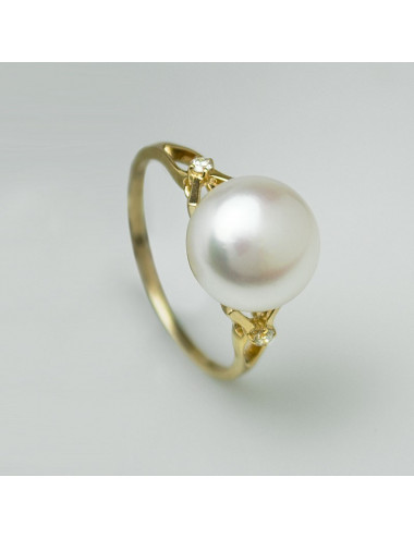Gold ring with pearl and diamonds R0267G