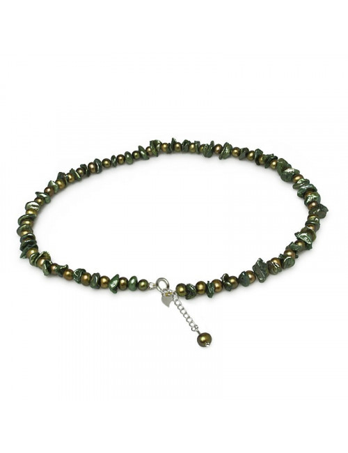 Necklace with pearls in a green shade NŁU5060S1