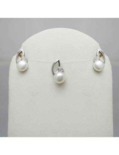 Srebrny komplet z perłami i cyrkoniami KKYA307S