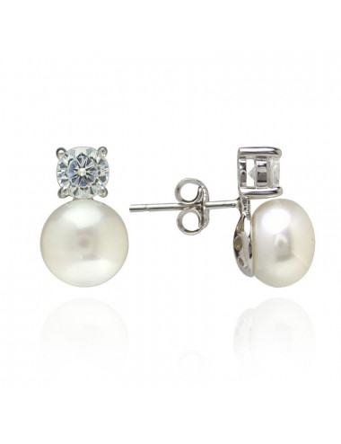 Silver earrings with pearls and zircons KYA1449S