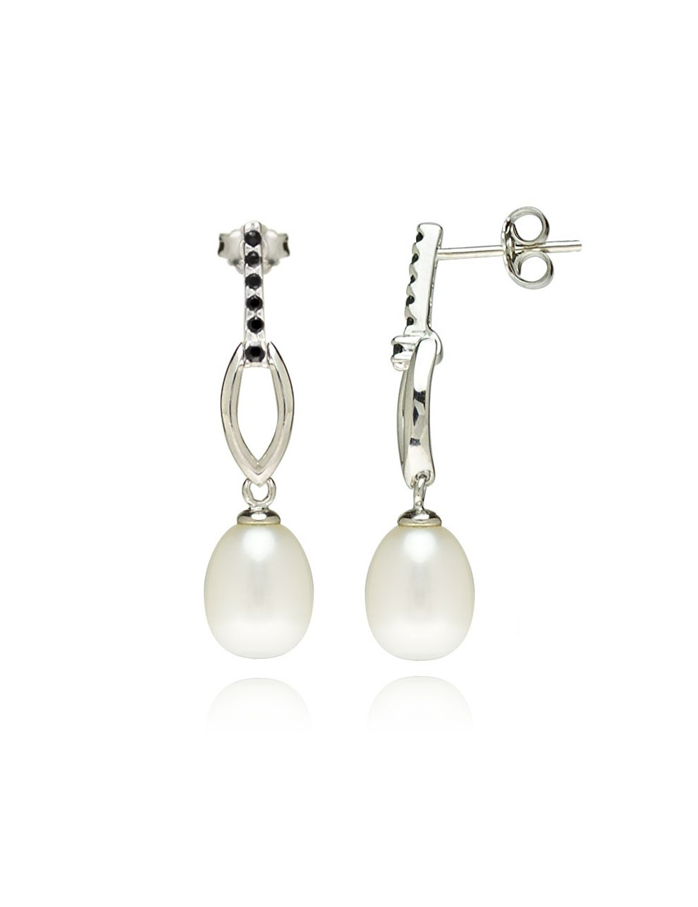 Earrings with pearls and dark zircons K7080S
