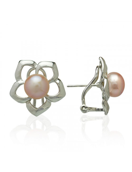 Srebrny komplet z różowymi perłami PE0117S
