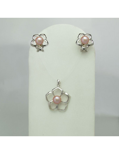 Silver set with pink pearls PE0117S