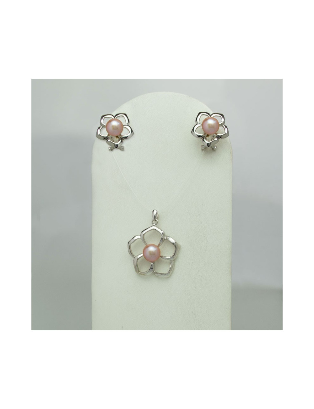 Srebrny komplet z różowymi perłami PE0117S
