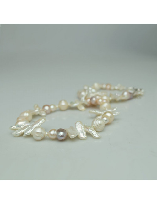 Silver necklace of unique pearls NBŁUPS1