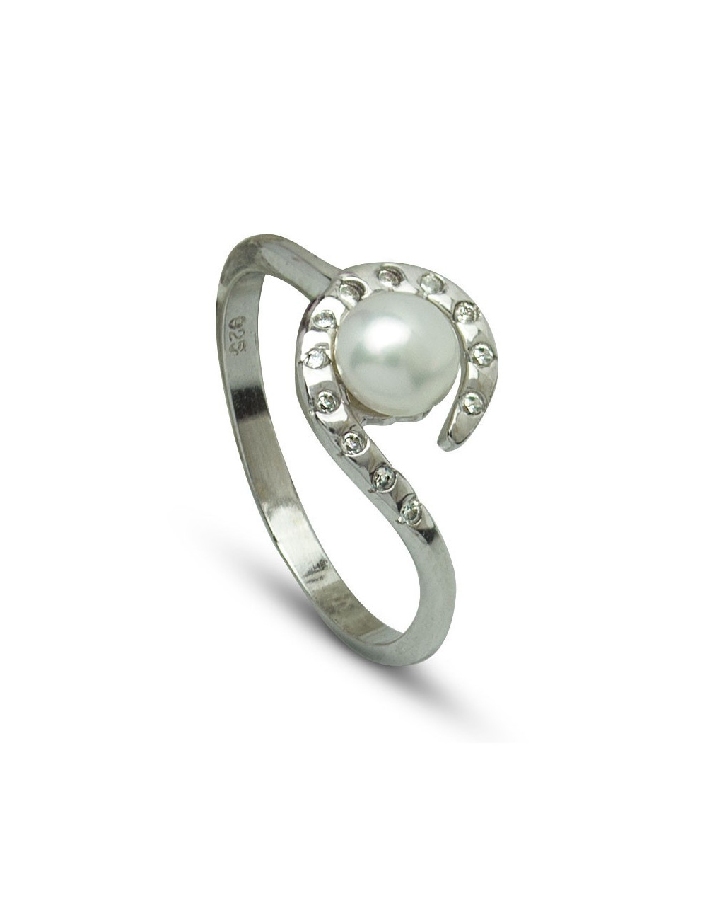 Srebrny pierścionek z perłą i cyrkoniami R5055S