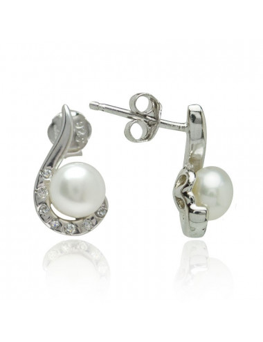 Silver earrings with pearl and zircons K5055S