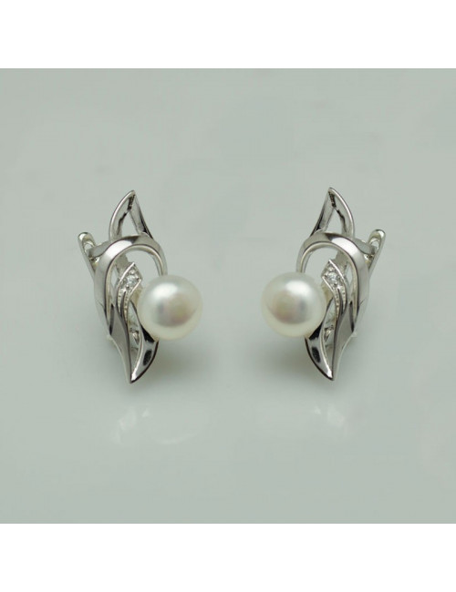 Silver earrings with pearls and zircons KA919S