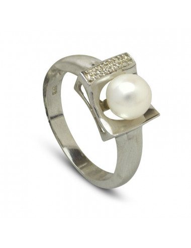 Srebrny pierścionek z białą perłą ZIR0538S