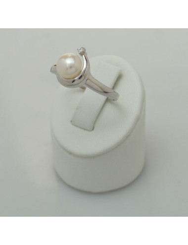 Silver ring with freshwater pearl and zircon SR0002CZS