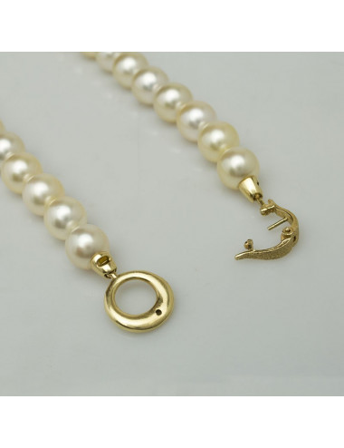 Gold Australian pearl necklace with massive round snap clasp N10213G8