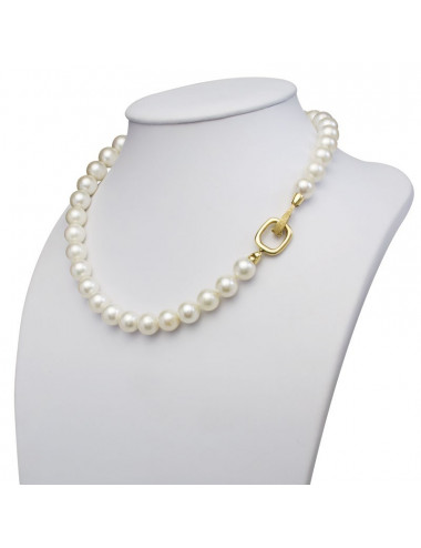 Naszyjnik z dużych, perłowo-białych pereł South Sea ze złotym zapięciem N10125G8