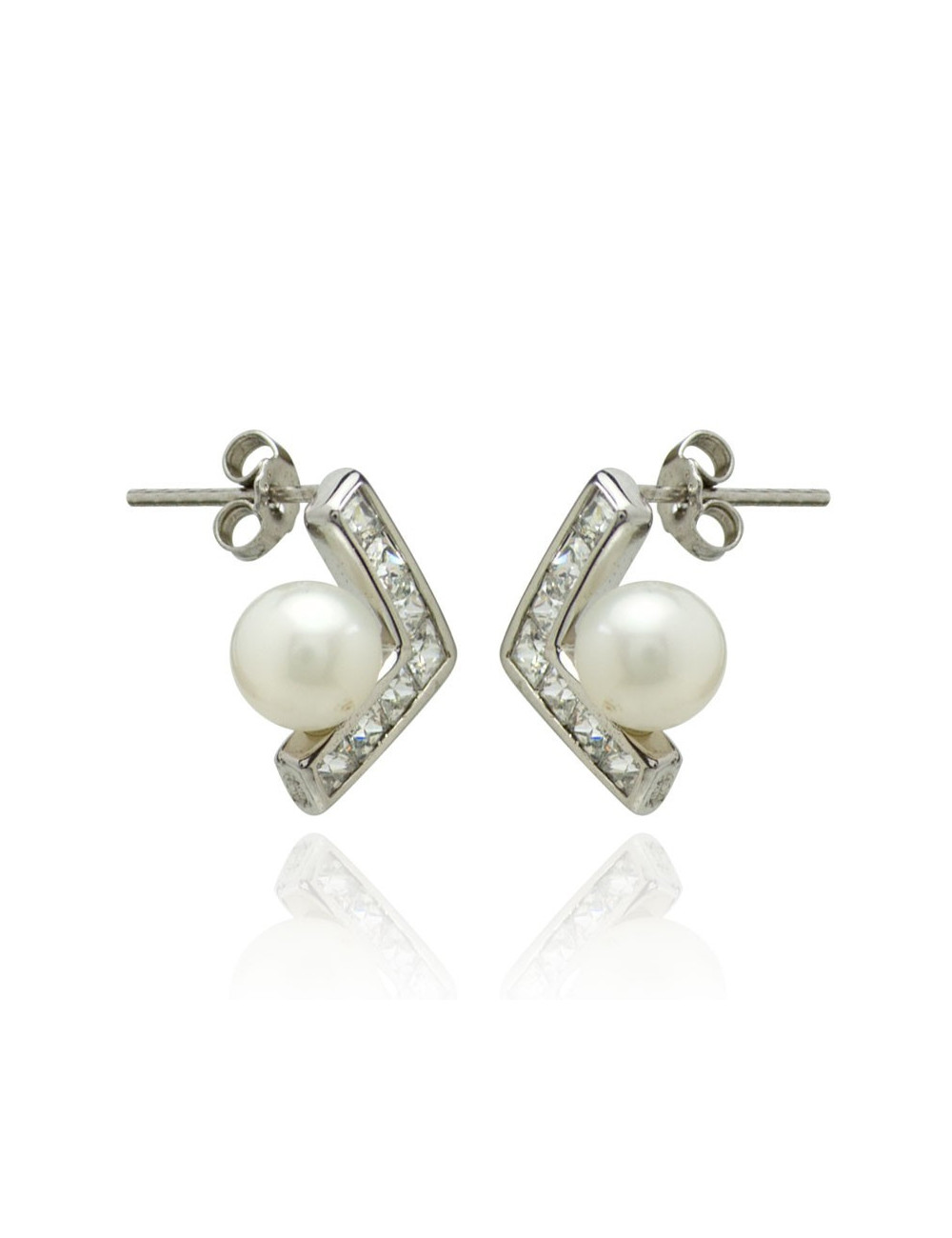 Silver earrings with pearls and zircons EWY152S