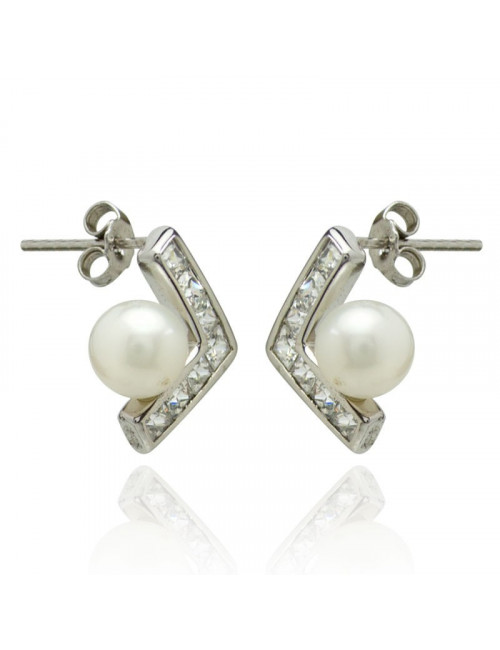 Silver earrings with pearls and zircons EWY152S
