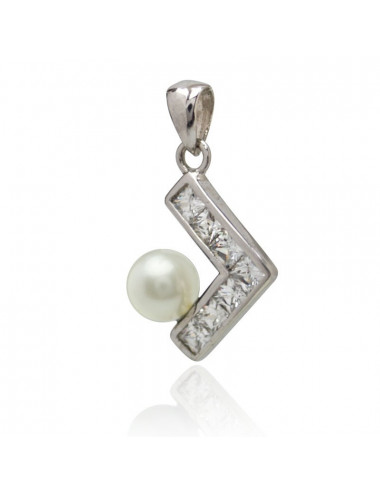 Silver pendant with pearl and zircons PWY152S