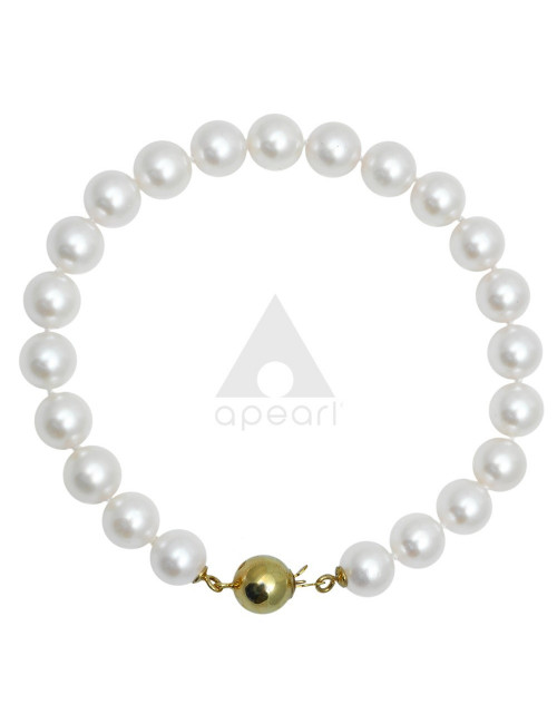 White Akoya sea pearl bracelet with gold clasp Bm758G3