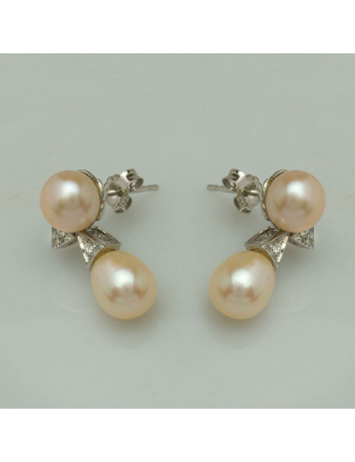 Silver earrings with freshwater pearls and zircons FE101514S