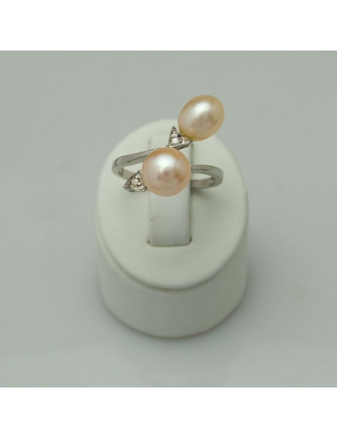 Srebrny pierścionek z perłą i cyrkoniami FR101514S