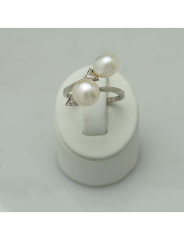 Srebrny pierścionek z perłą i cyrkoniami FR101514S