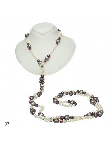 String of freshwater pearls, white baroque pearls, dark purple oval pearls and larger dark pearls, pattern #7 NMIXPZ