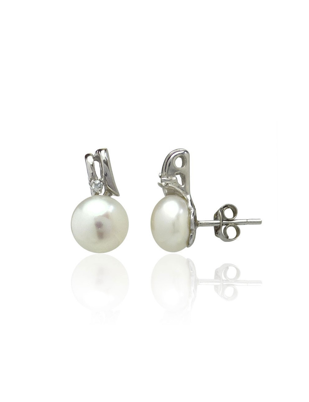 Silver earrings with freshwater pearls and zircons SE0018S