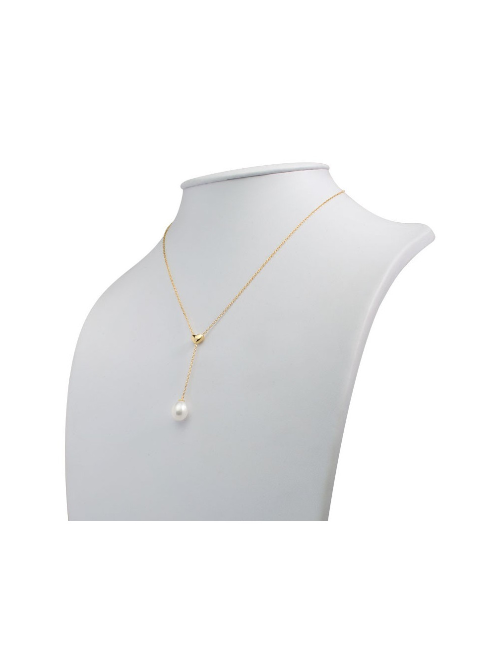 Srebrny pozłacany łańcuszek z delikatnym serduszkiem i prawdziwą białą, owalną perłą R859JCYS
