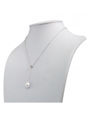 Srebrny łańcuszek z delikatnym serduszkiem i prawdziwą białą, owalną perłą R859JCYS