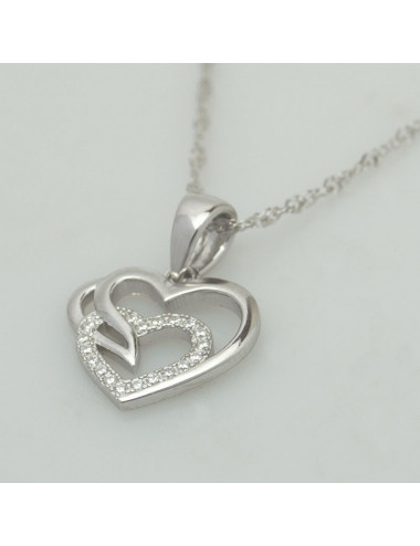 Srebrny łańcuszek z zawieszką w kształcie dwóch serc, jedno zdobione cyrkoniami LAN455S