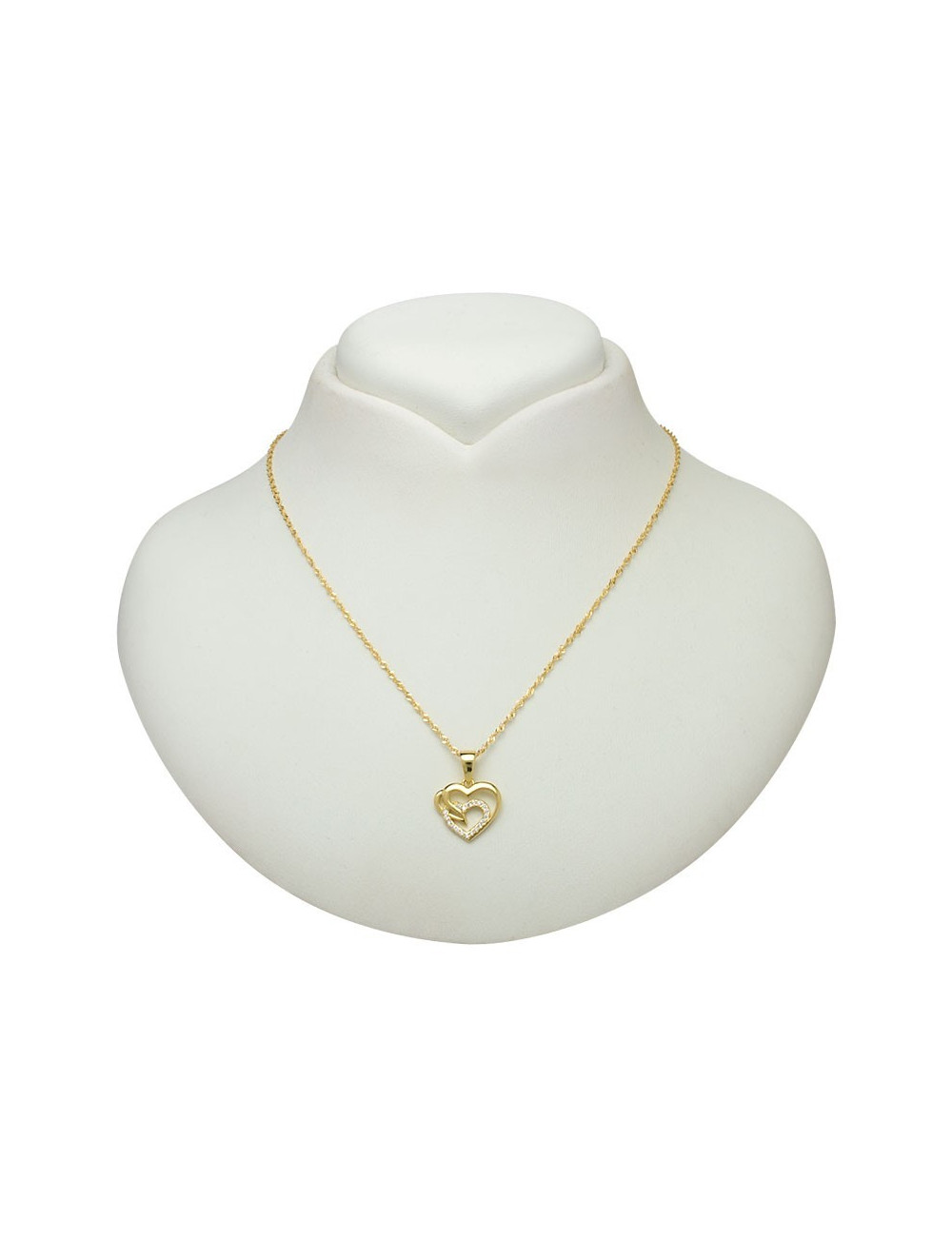 Gold-plated silver chain with pendant in the shape of two hearts, one decorated with zircons LAN455S