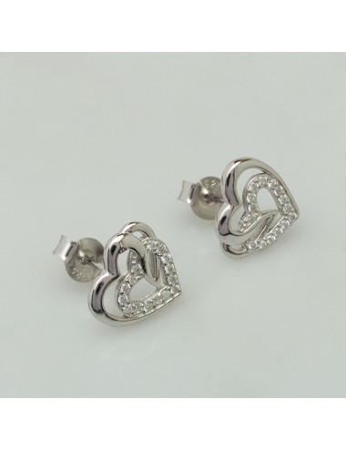Silver earrings with heart-shaped theme E1011S