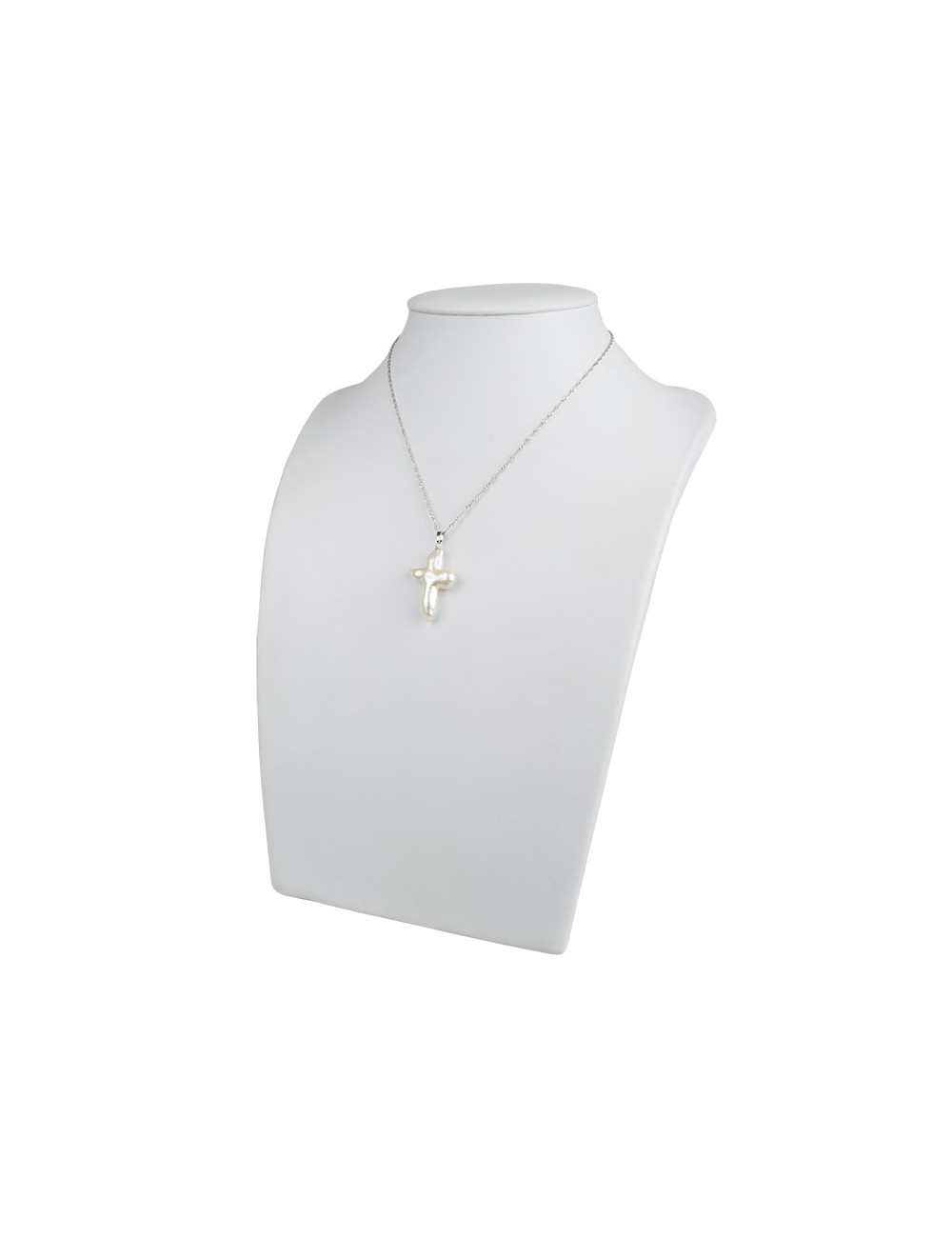 Singapore weave chain with cross-shaped white freshwater pearl pendant LANB201S