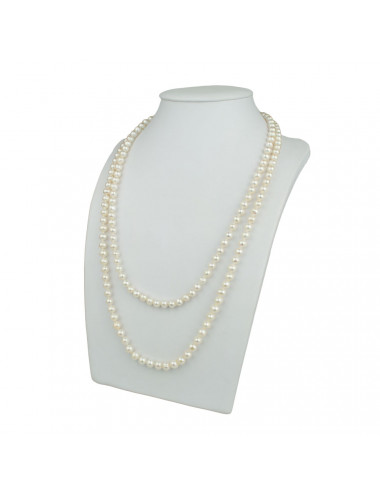 String of white oval pearls, with a delicate silver clasp that connects 2 rows of pearls P886.