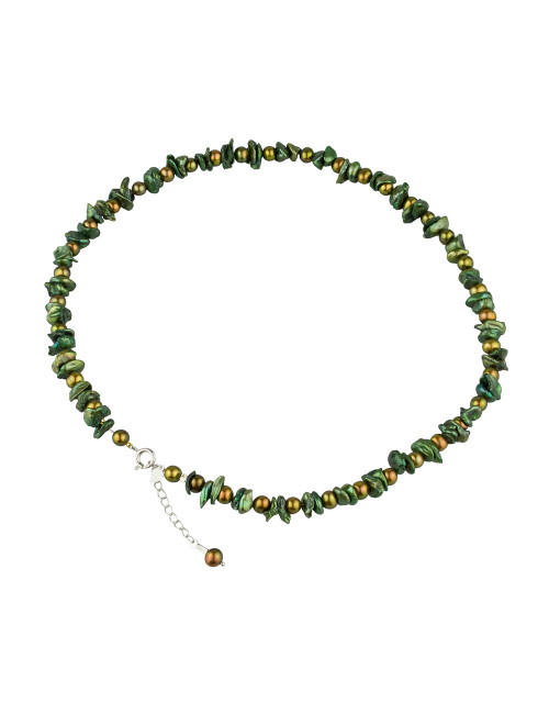 Naszyjnik z pereł o zielonym odcieniu NŁU5060S1
