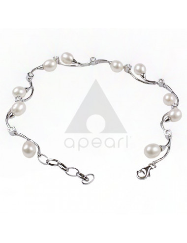Bracelet with Real Pearls and Zircons BIHL0043S