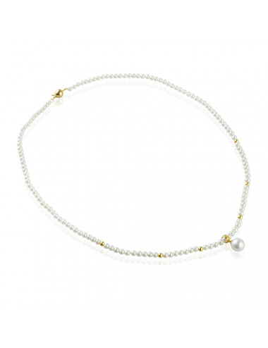 Necklace of fine white pearls and gold elements, with an openwork pendant with a large round pearl NO34KuG