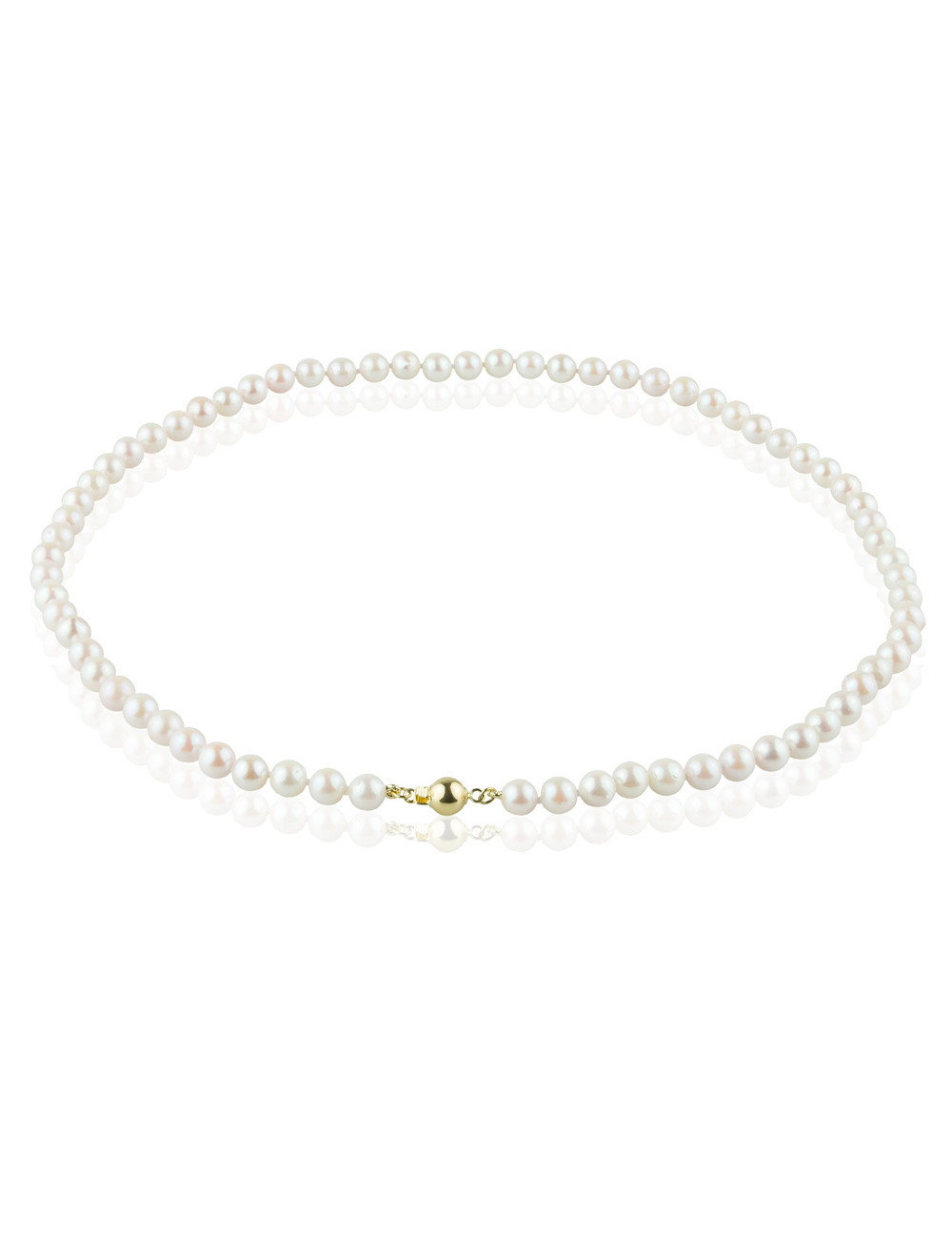 Necklace of small white Akoya pearls with yellow gold ball clasp NM5560G3