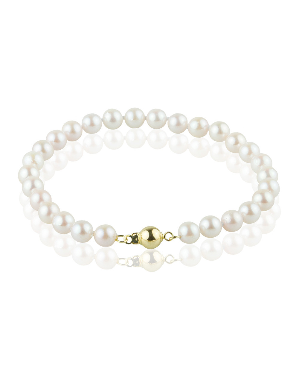 Bracelet of small white Akoya pearls with yellow gold ball clasp BM5560G3