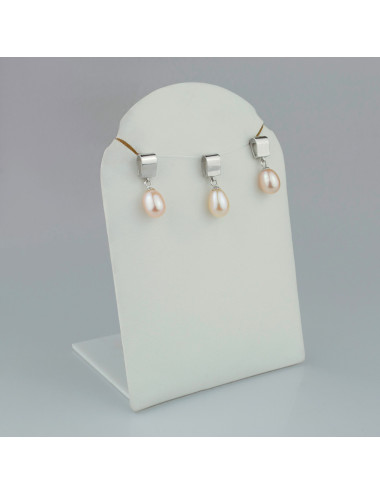 Silver jewelry set with pearl of minimalist form FEP302207S