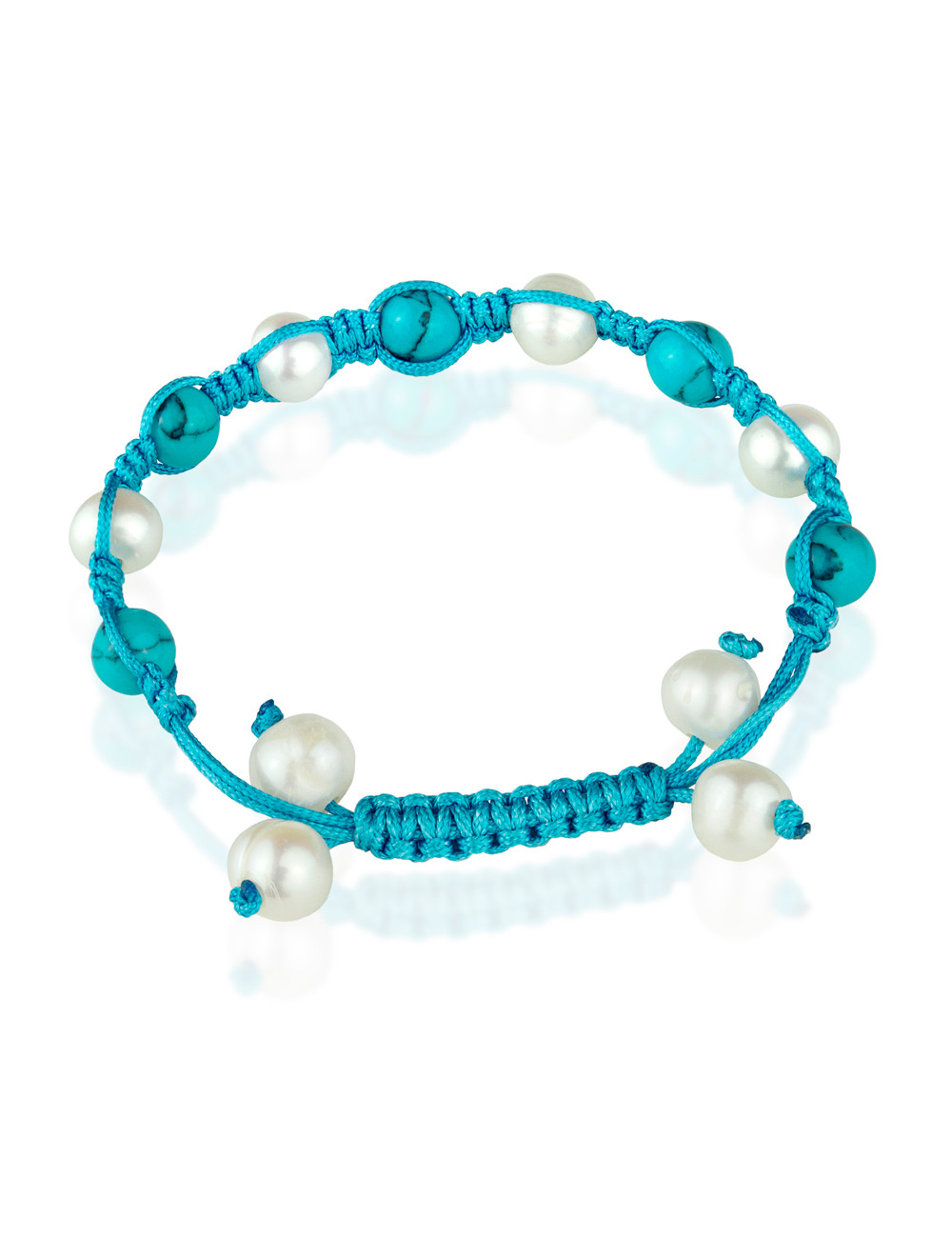 Turquoise braided bracelet white pearls and turkmenite BTU089