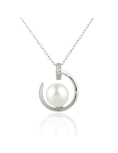 Geometric pendant in the form of an imperforate hoop with white pearl and zircons WZ8590S