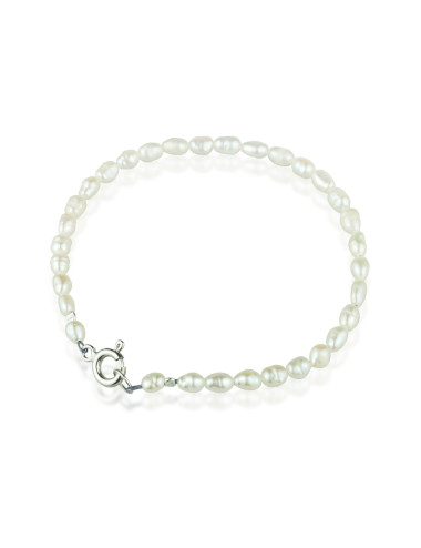 Bracelet of white small baroque pearls with delicate luster, with silver federing clasp Br3040S