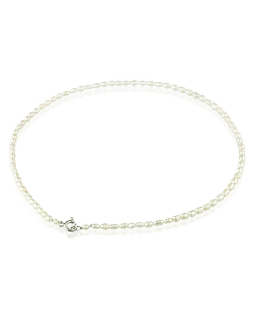 Necklace of white small baroque pearls with delicate luster, with silver federing clasp N3040S
