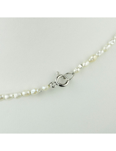 Necklace of white small baroque pearls with delicate luster, with silver federing clasp N3040S