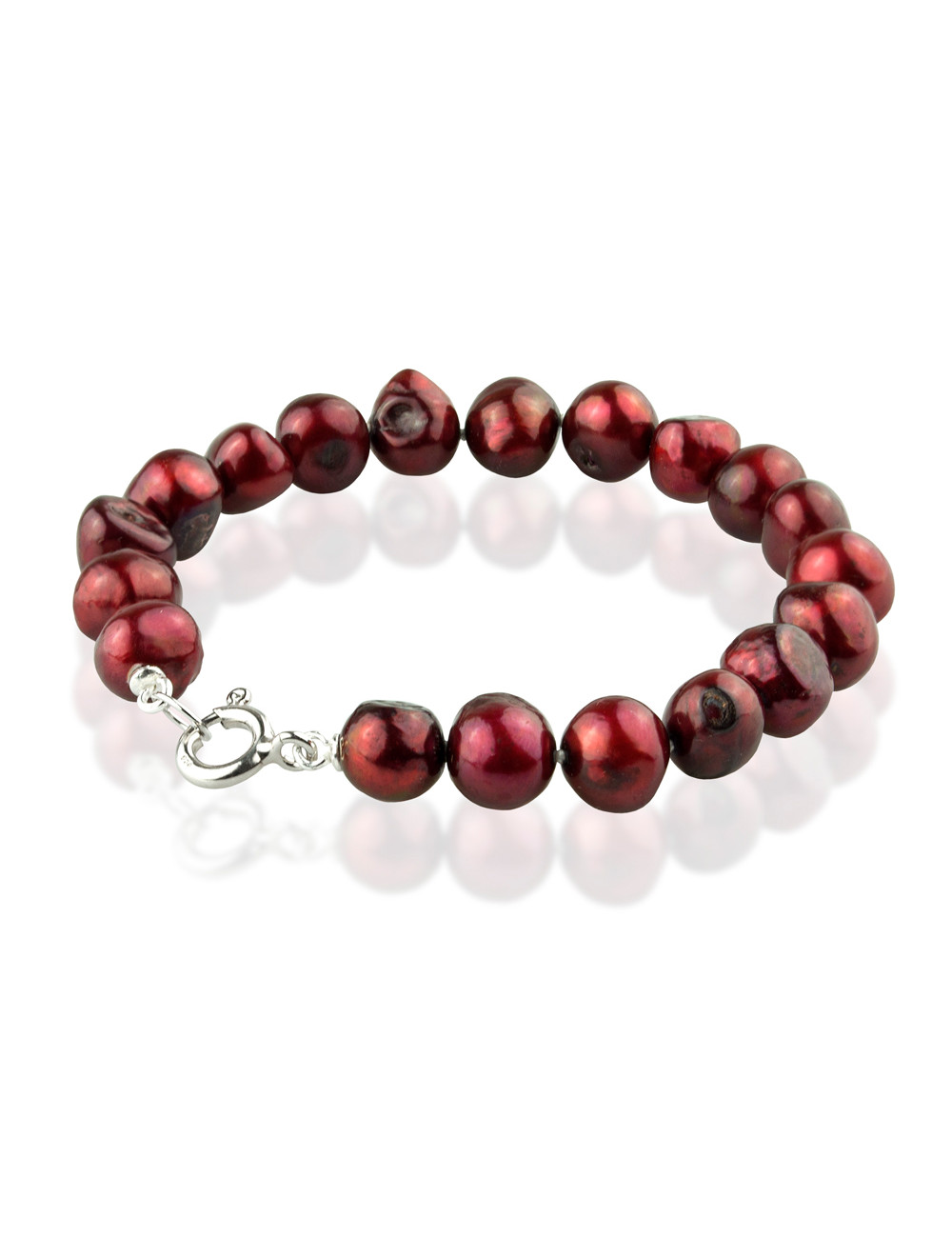 Bracelet of maroon pearls with irregular shapes and high shine BrB7585S