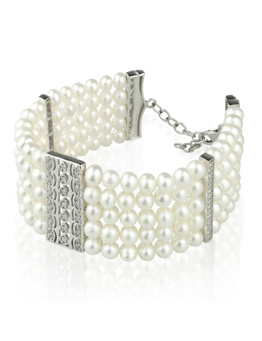 5-Row Pearl Bracelet with...