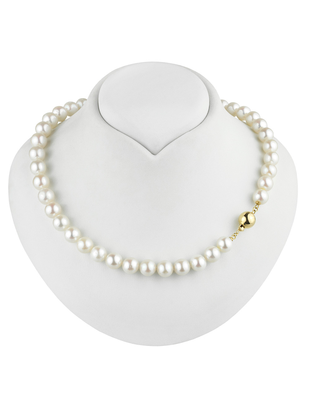 Large white pearl necklace with gold ball clasp NO9510G3