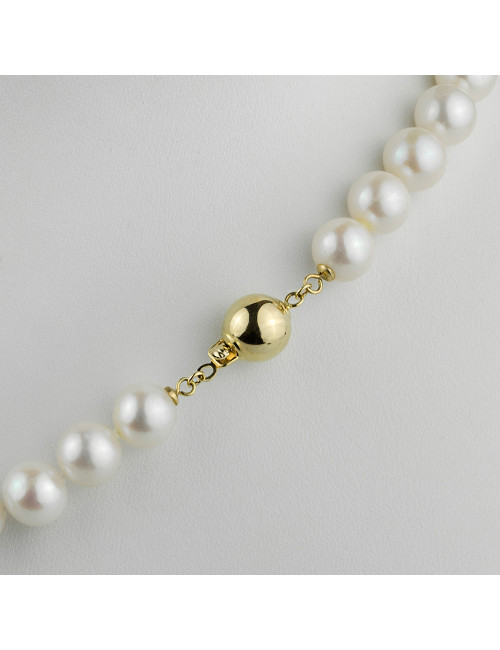 Large white pearl necklace with gold ball clasp NO9510G3