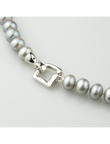 Silver Grey Pearl Necklace with Square Clasp NO89Z626S2