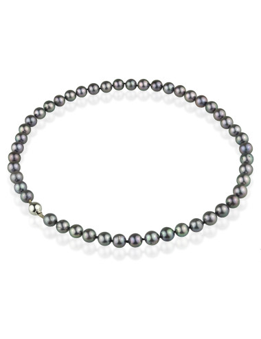 Dark Akoya pearl necklace with white gold ball clasp Nm8085G3