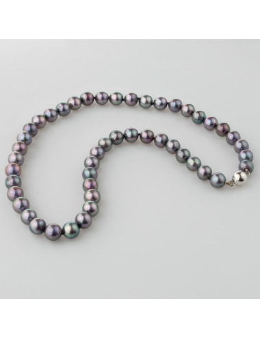 Dark Akoya pearl necklace with white gold ball clasp Nm8085G3